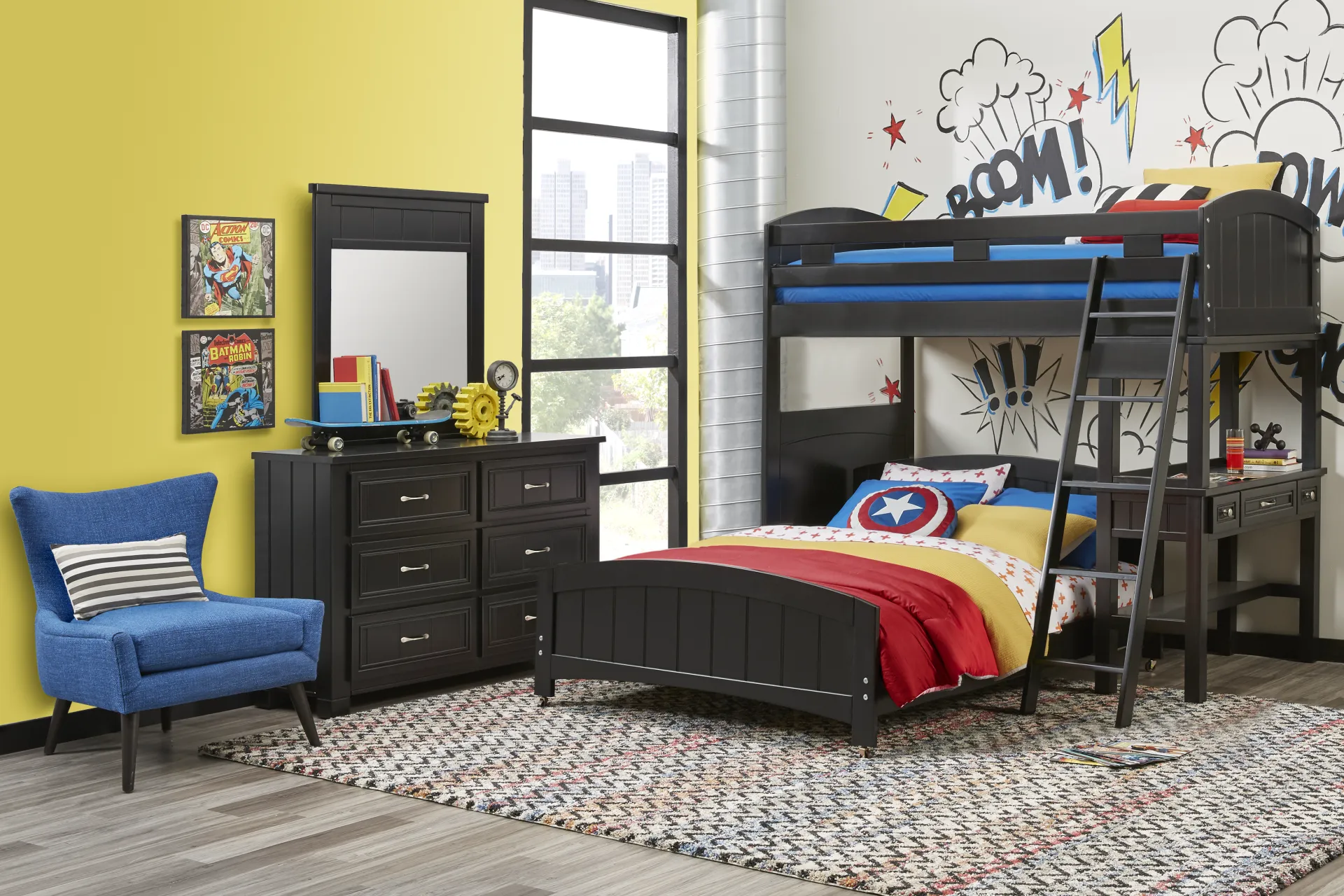 Kids Cottage Colors Black Twin/Full Loft Bed with Desk - Image 2