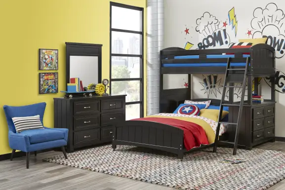 Kids Cottage Colors Black Twin/Full Loft Bunk Bed with Dresser