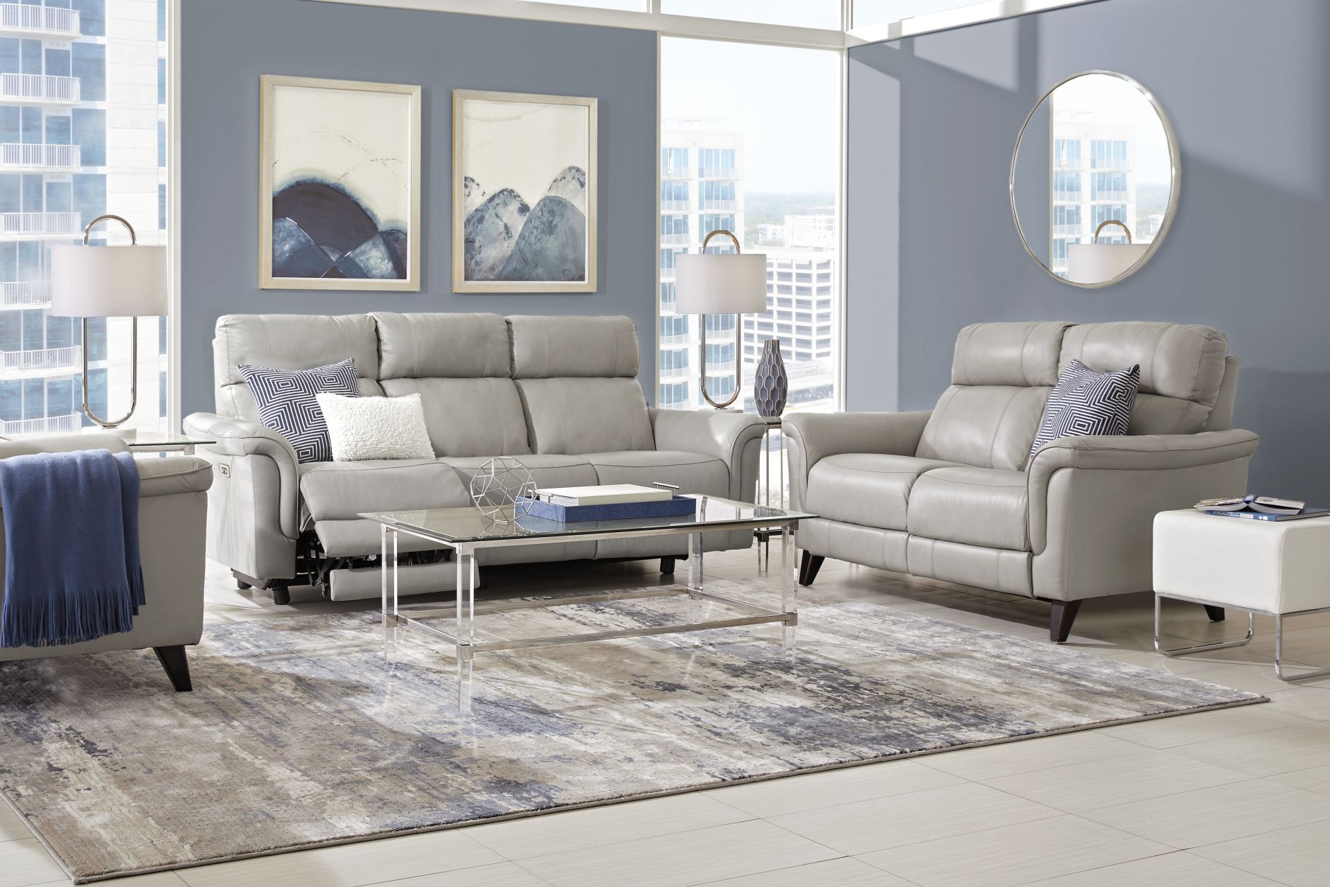 Cindy Crawford Home Avezzano Stone 7 Pc Leather Living Room with Dual Power Reclining Sofa - Image 1