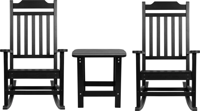 Outdoor Winnie Elle Black Rocking Chairs and Accent Table
