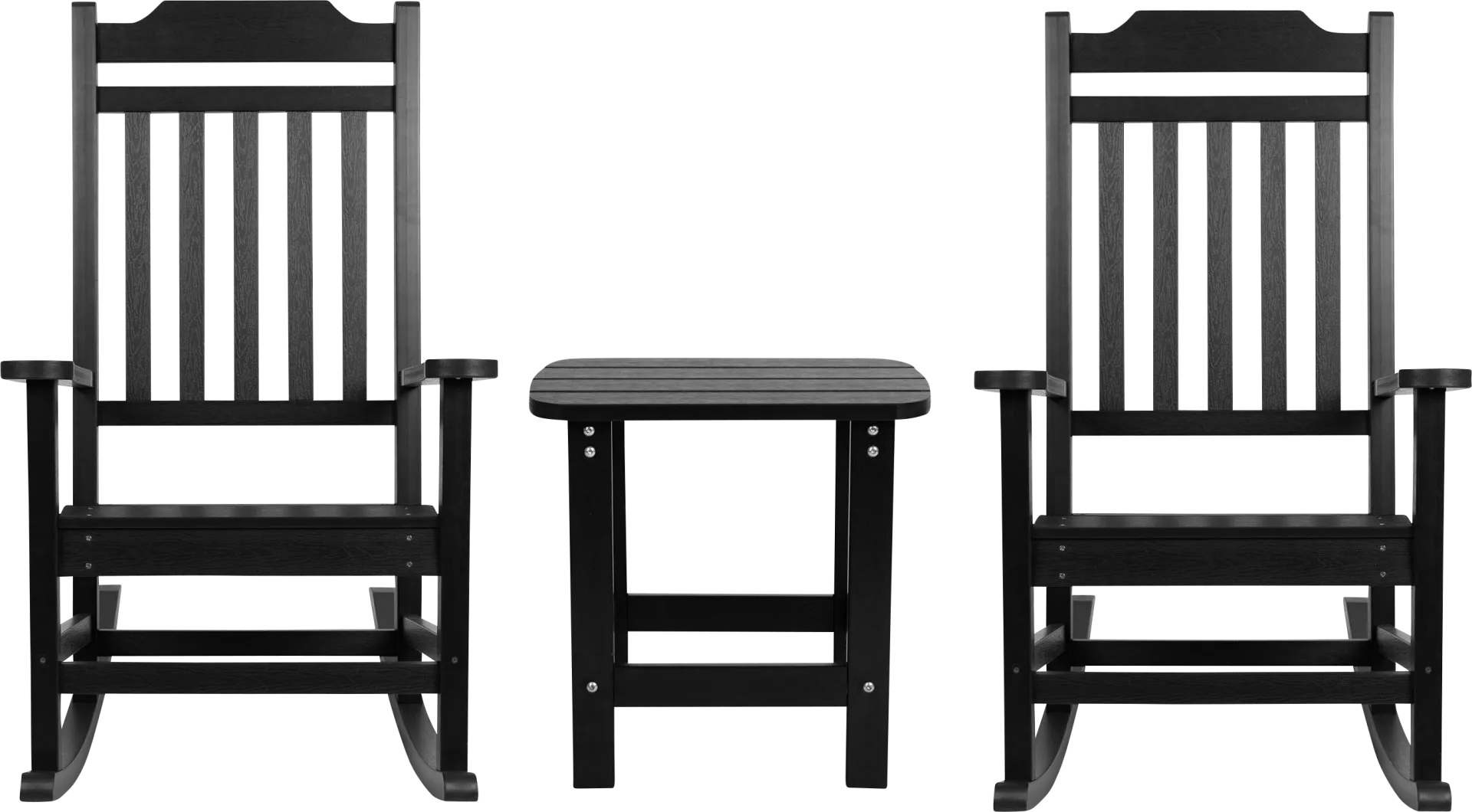 Outdoor Winnie Elle Black Rocking Chairs and Accent Table - Image 1