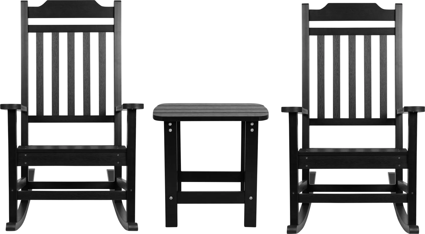 Outdoor Winnie Elle Black Rocking Chairs and Accent Table