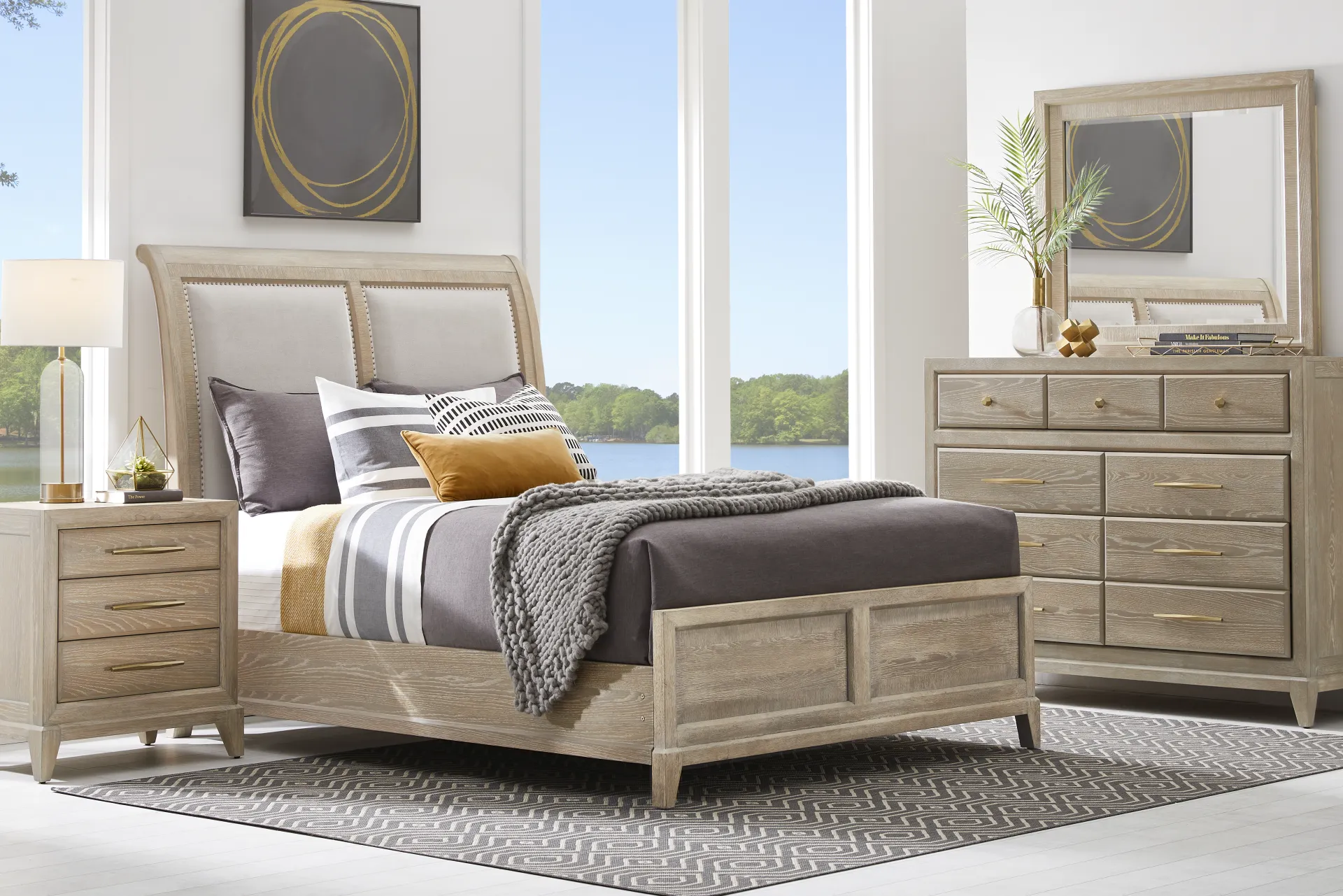 Kailey Park Light Oak Finish 3 Pc Queen Sleigh Bed - Image 1
