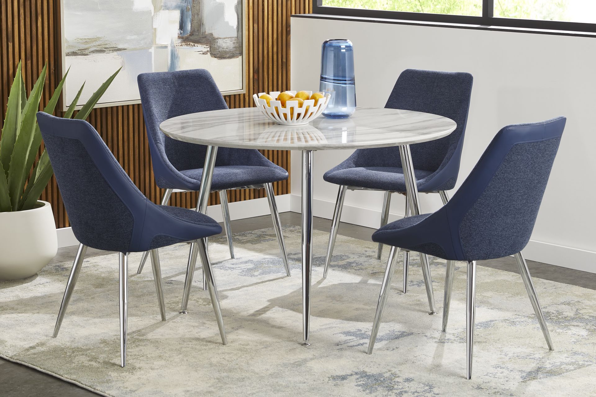Pressley White 5 Pc Dining Room with Blue Chairs - Image 1