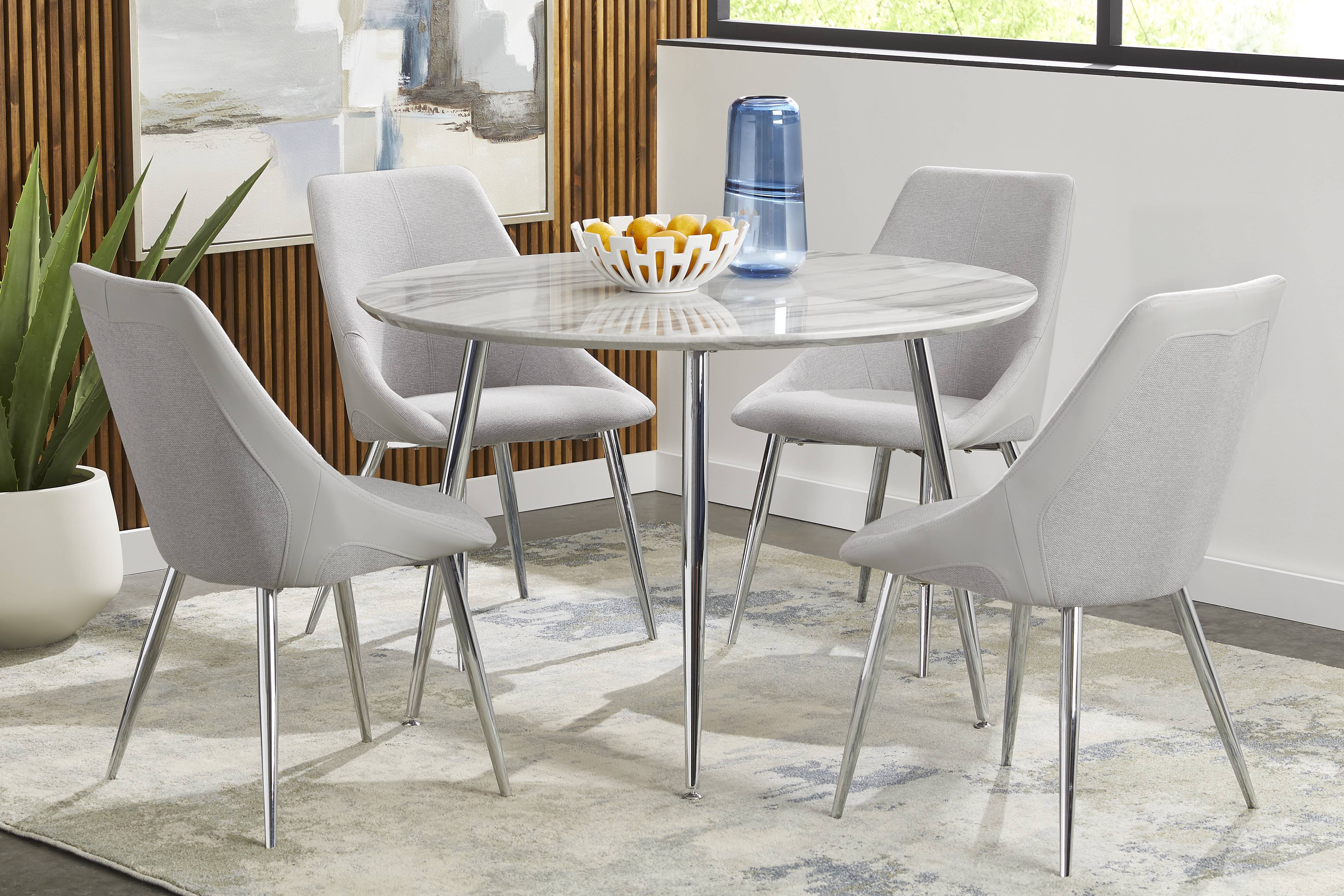 Pressley White 5 Pc Dining Room with Light Gray Chairs - Thumbnail - Image 1
