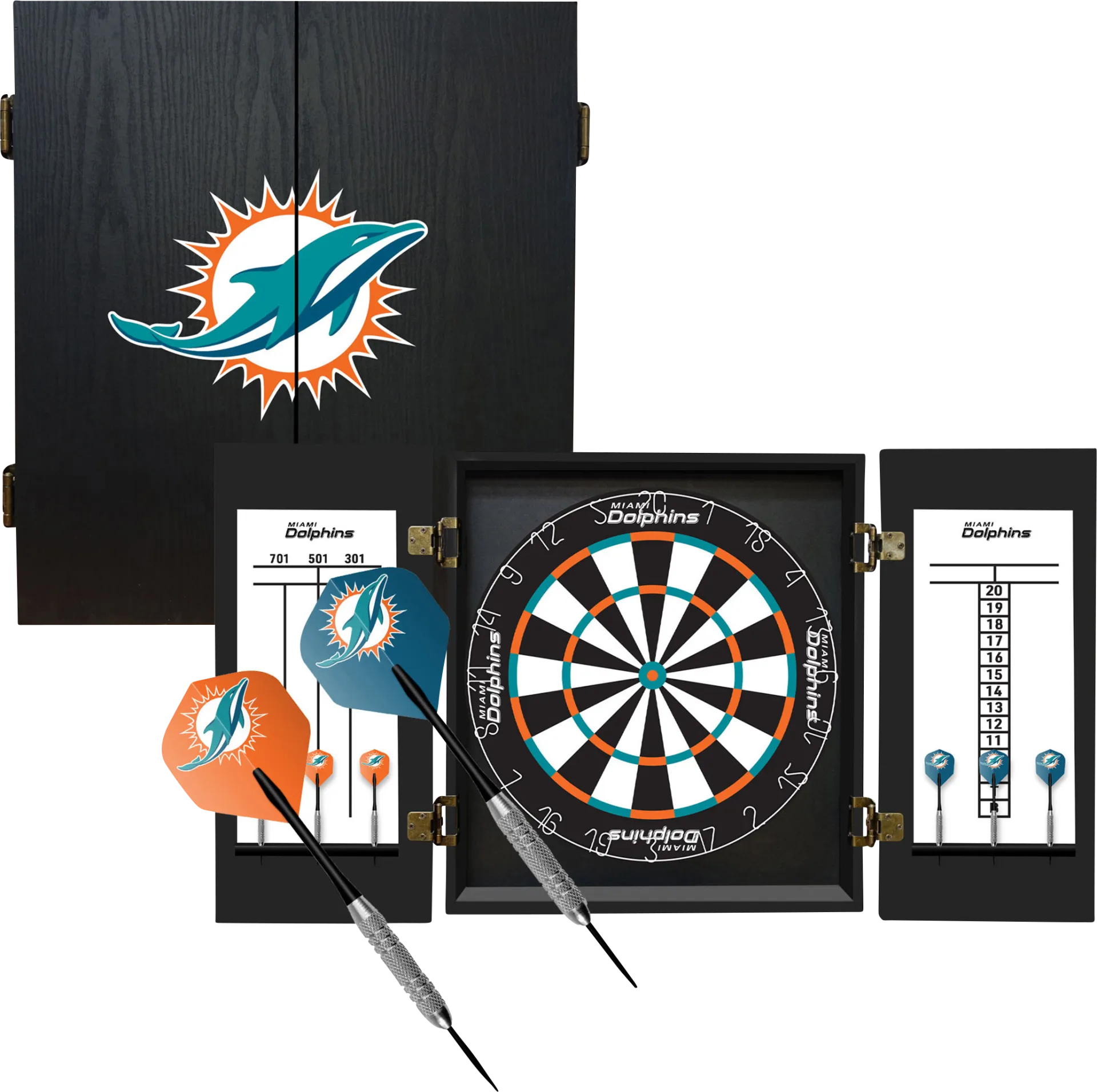 Miami Dolphins Black Dartboard Set - Image 1