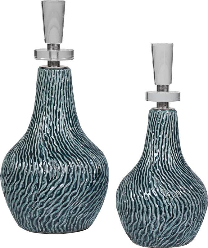 Kaseem Teal Decor Bottle, Set of 2