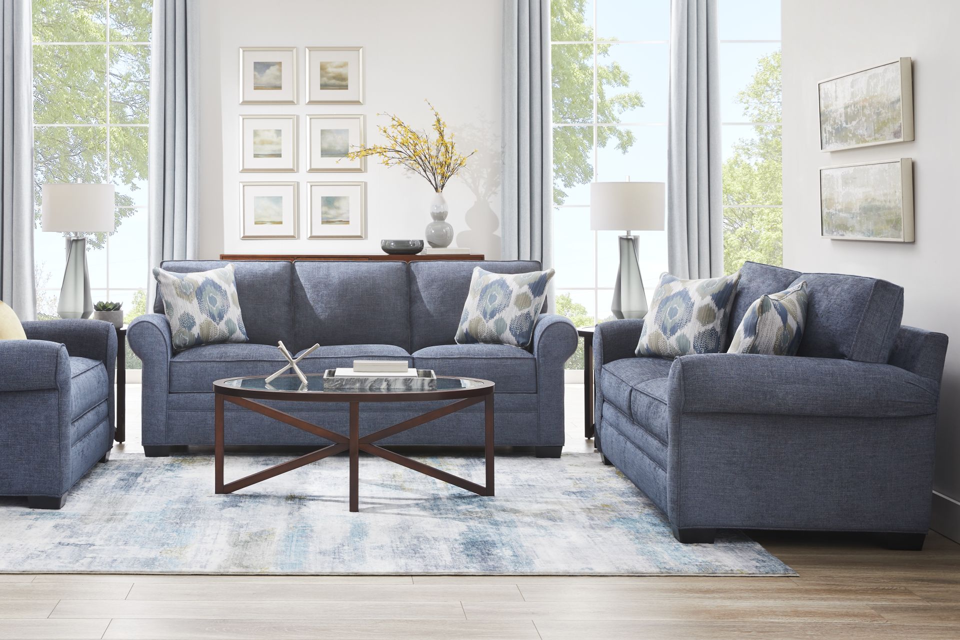 Bellingham Sapphire Textured Chenille Loveseat - Image 2