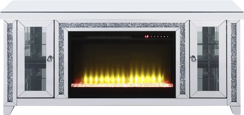 Broadfern Silver 59 in Console, With Electric Fireplace