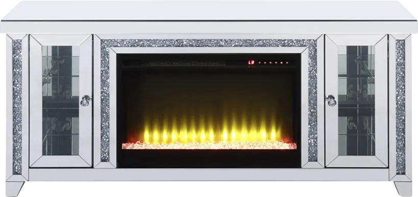 Broadfern Silver 59 in Console, With Electric Fireplace - Image 1