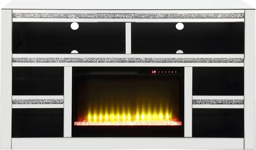 Broadhale Silver 59 in. Console, With Electric Fireplace - Image 1