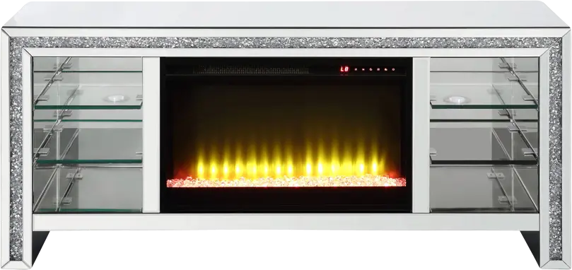 Brookchase Silver 59 in. Console, With Electric Fireplace