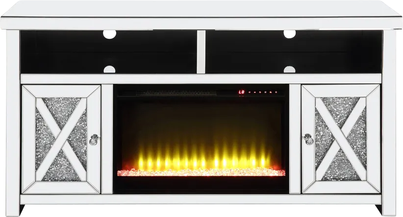 Brookley Silver 59 in. Console, With Electric Fireplace