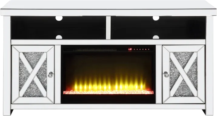 Brookley Silver 59 in. Console, With Electric Fireplace