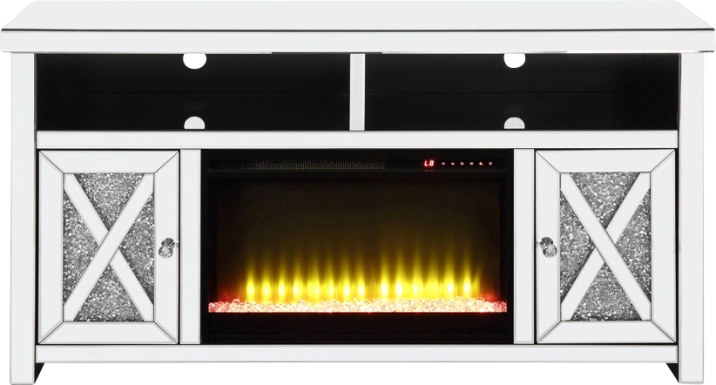 Brookley Silver 59 in. Console, With Electric Fireplace