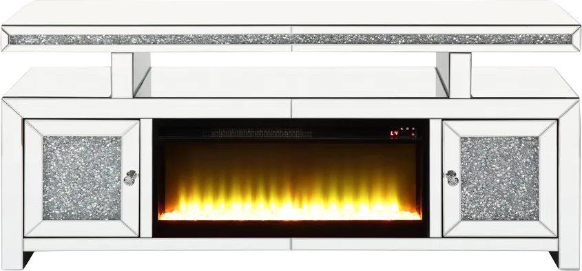 Cawthorn SIlver 63 in. Console, With Electric Fireplace - Image 1