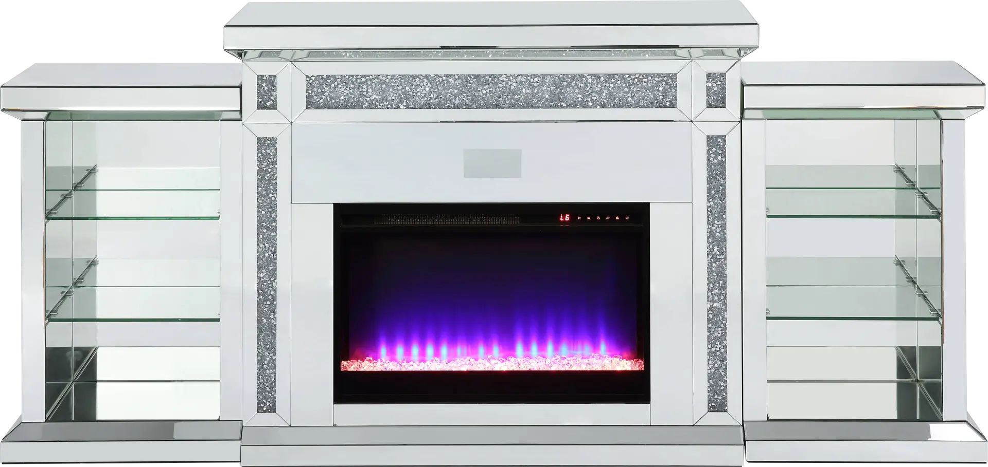 Capewood Silver 82 in. Console, With Electric Fireplace