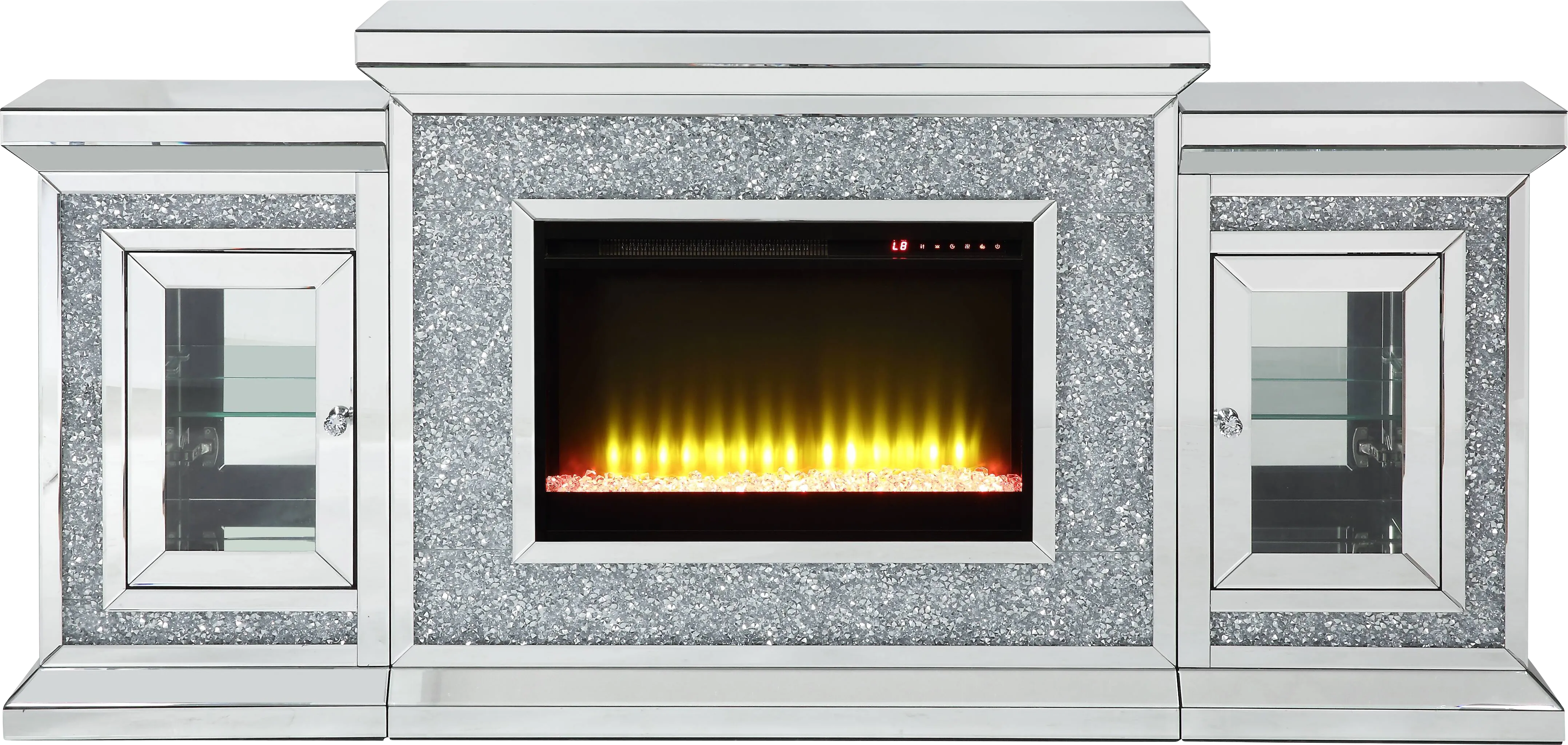 Cavelle Silver 67 in. Console, With Electric Fireplace - Thumbnail - Image 1