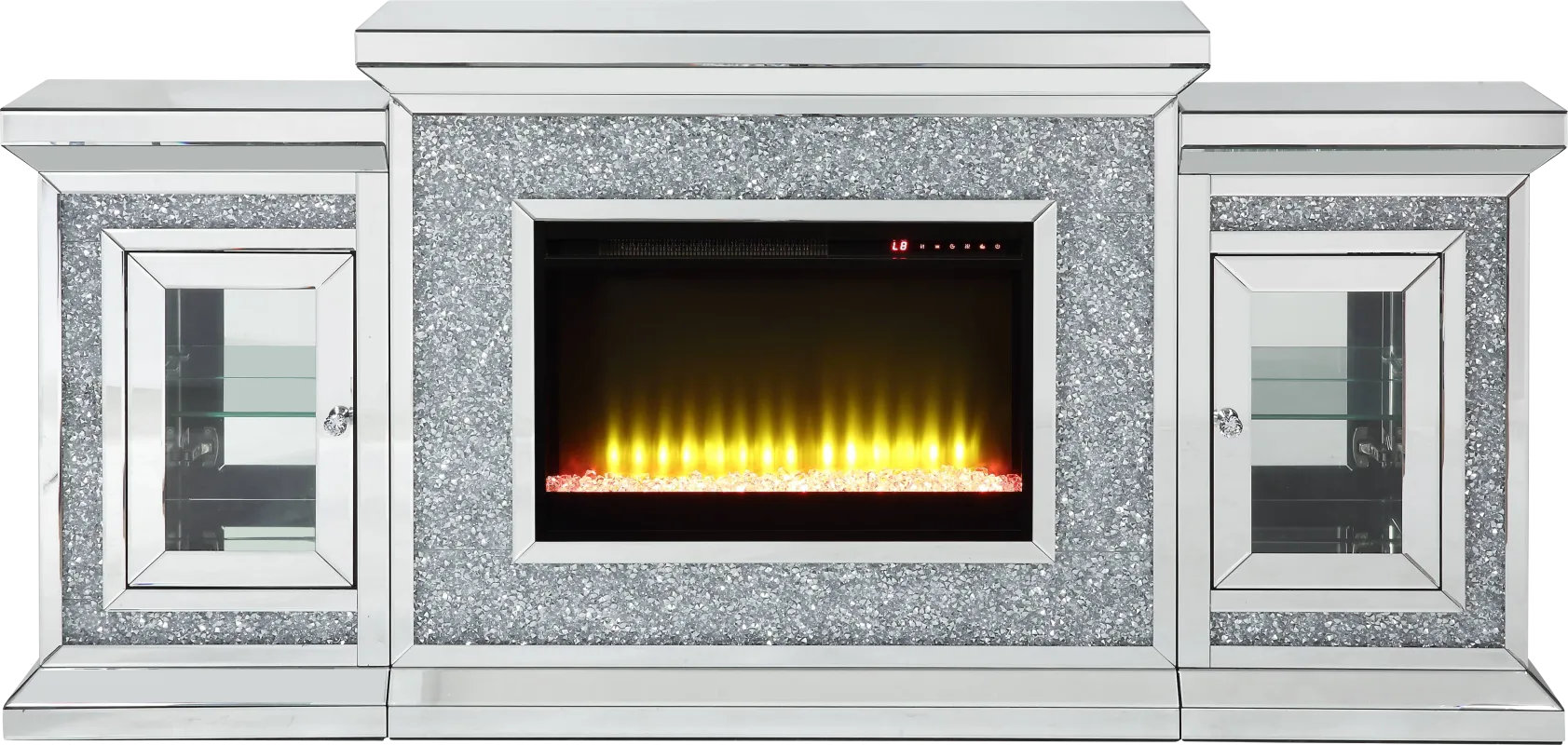 Cavelle Silver 67 in. Console, With Electric Fireplace