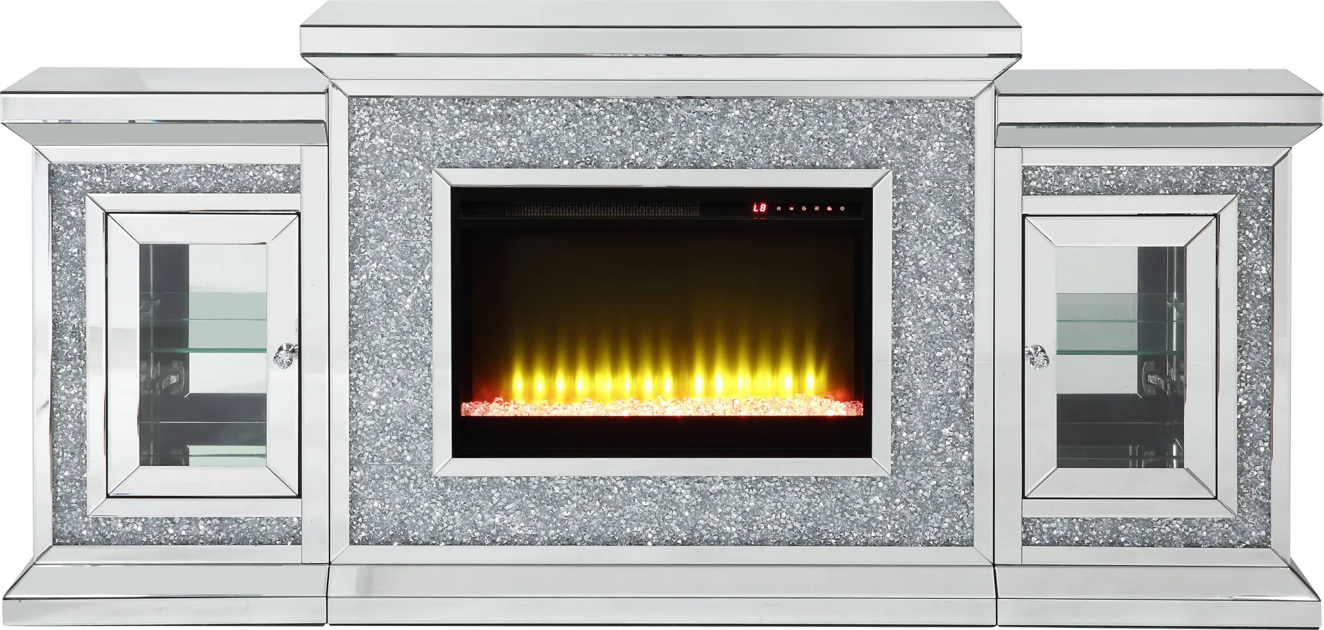 Cavelle Silver 67 in. Console, With Electric Fireplace - Image 1