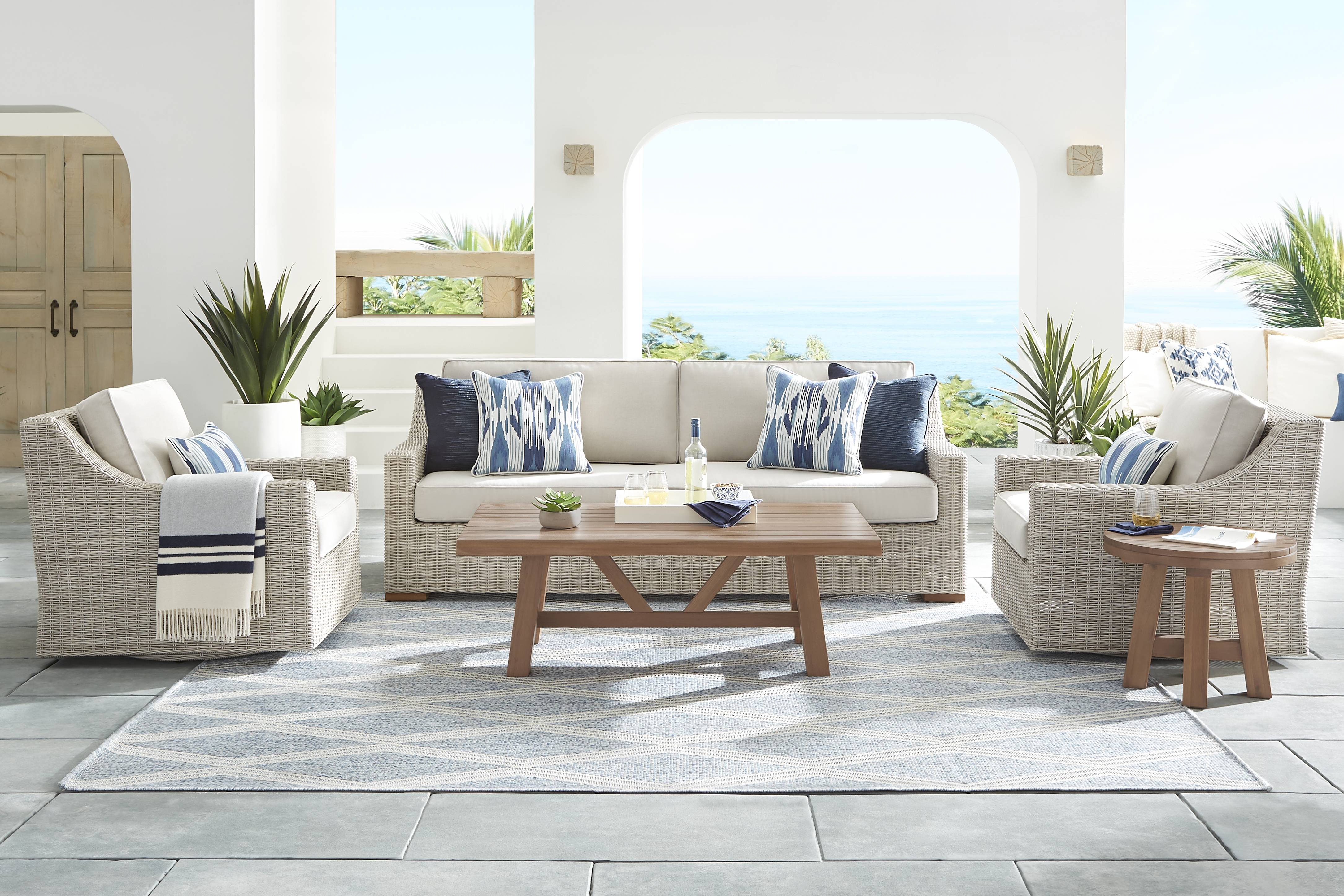 Patmos Gray 4 Pc Outdoor Sofa Seating Set with Linen Cushion - Thumbnail - Image 1