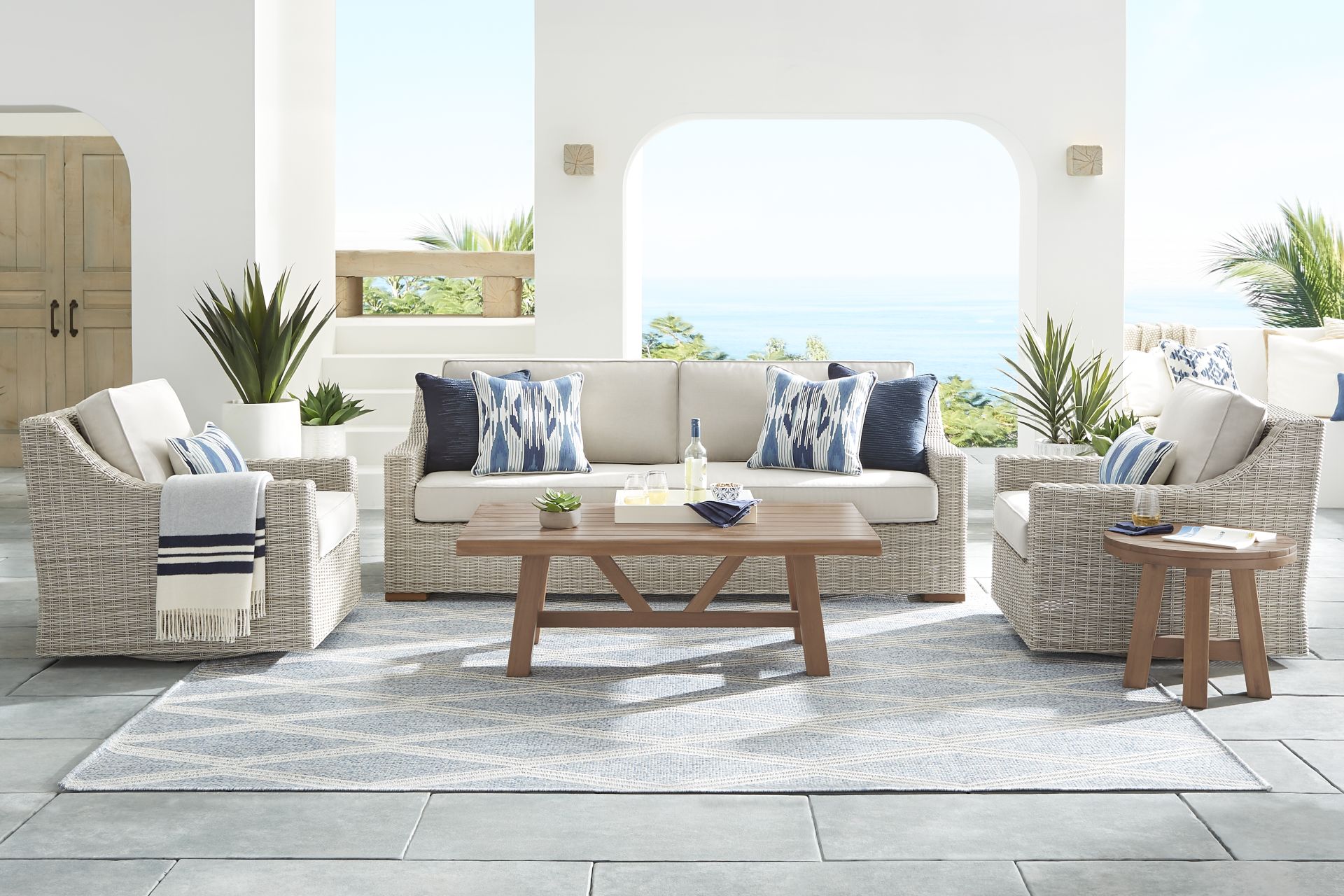 Patmos Gray Outdoor Sofa with Linen Cushions - Image 2