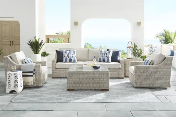 Patmos Gray 4 Pc Outdoor Sofa Seating Set with Linen Cushions