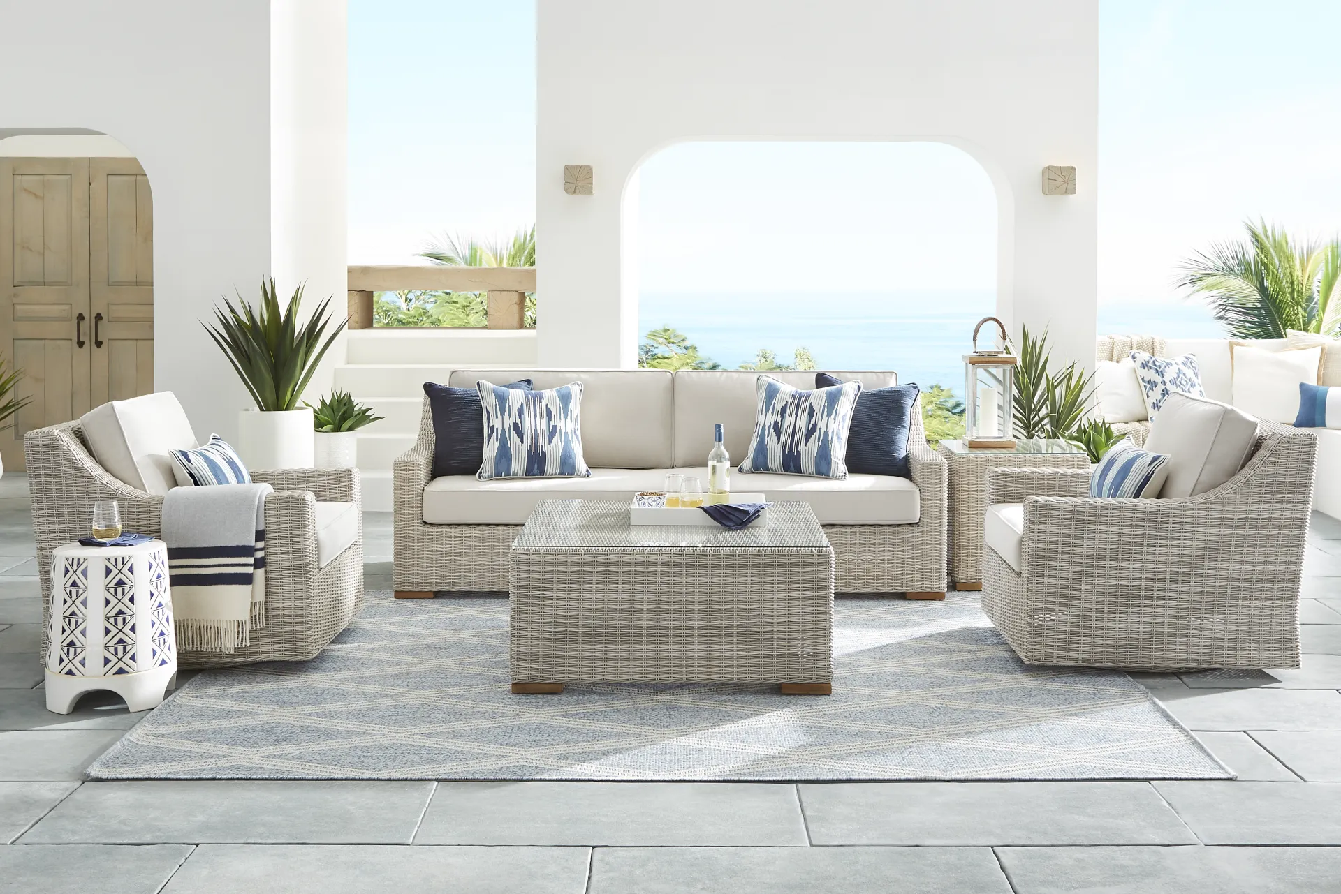 Patmos Gray Outdoor Sofa with Linen Cushions - Image 1