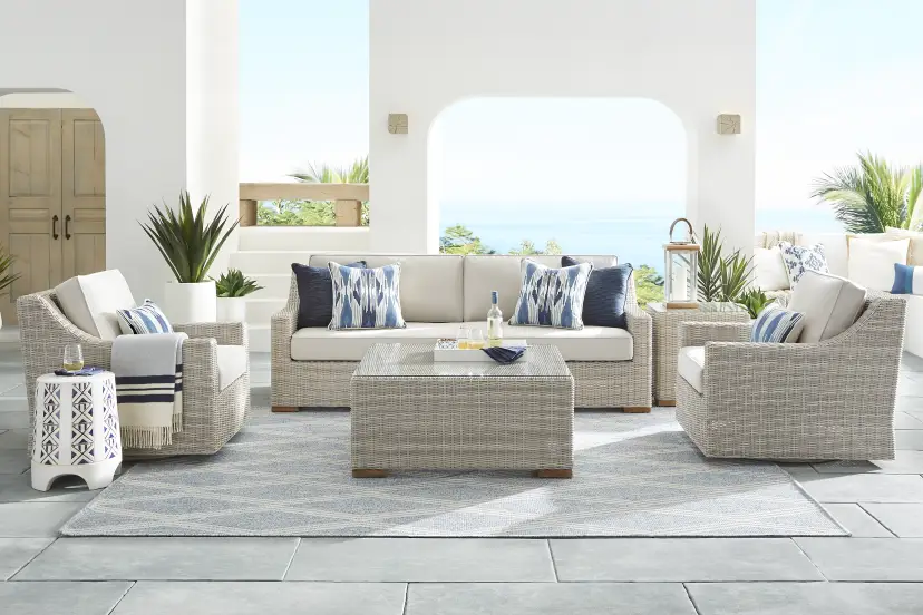 Patmos Gray 4 Pc Outdoor Sofa Seating Set with Linen Cushions