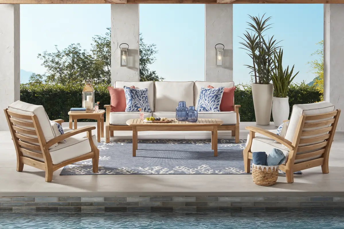 Pleasant Bay Teak 4 Pc Outdoor Seating Set with Vapor Cushions