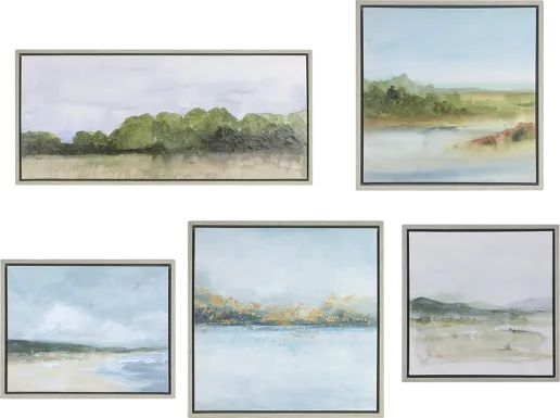 Morning Landscape Gray Artwork, Set of 5