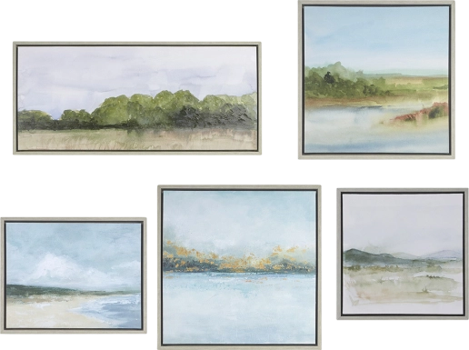 Morning Landscape Gray Artwork, Set of 5