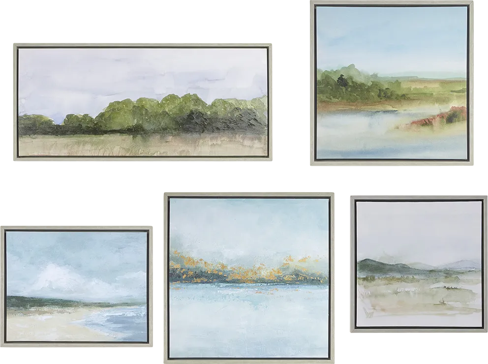Morning Landscape Gray Artwork, Set of 5 - Image 1