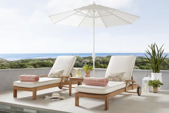 Pleasant Bay Teak Outdoor Chaise with Vapor Cushions, Set of 2