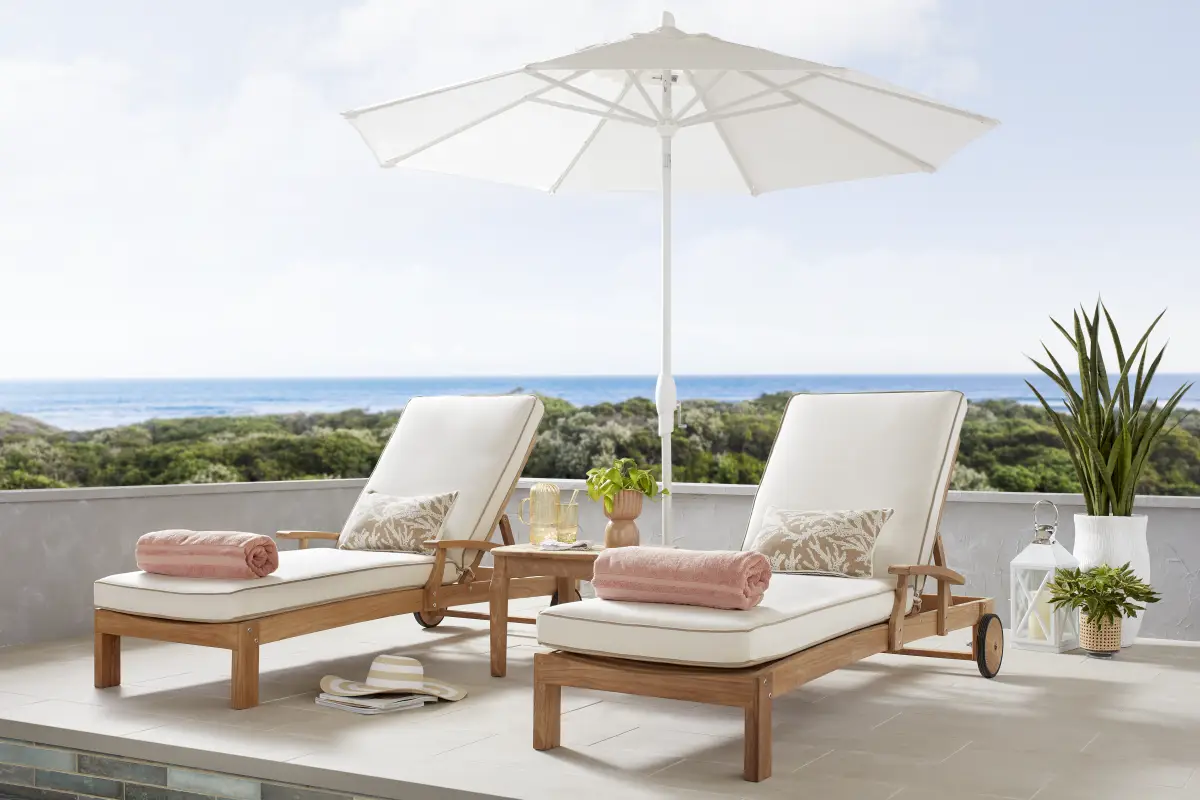 Pleasant Bay Teak Outdoor Chaise with Vapor Cushions, Set of 2