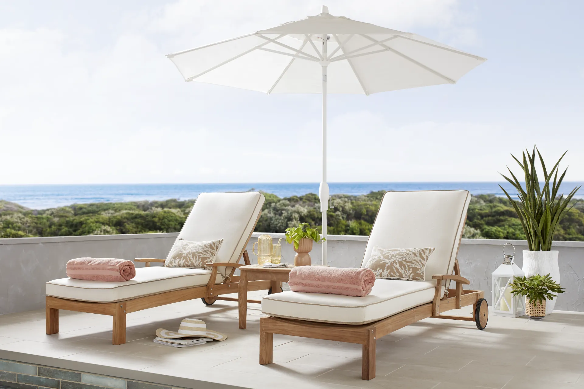 Pleasant Bay Teak Outdoor Chaise with Vapor Cushions, Set of 2 - Image 1