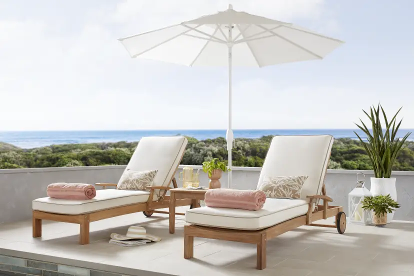 Pleasant Bay Teak Outdoor Chaise with Vapor Cushions, Set of 2