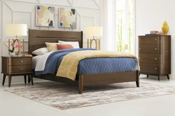 Devon Loft Walnut Finish 5 Pc King Panel Bedroom