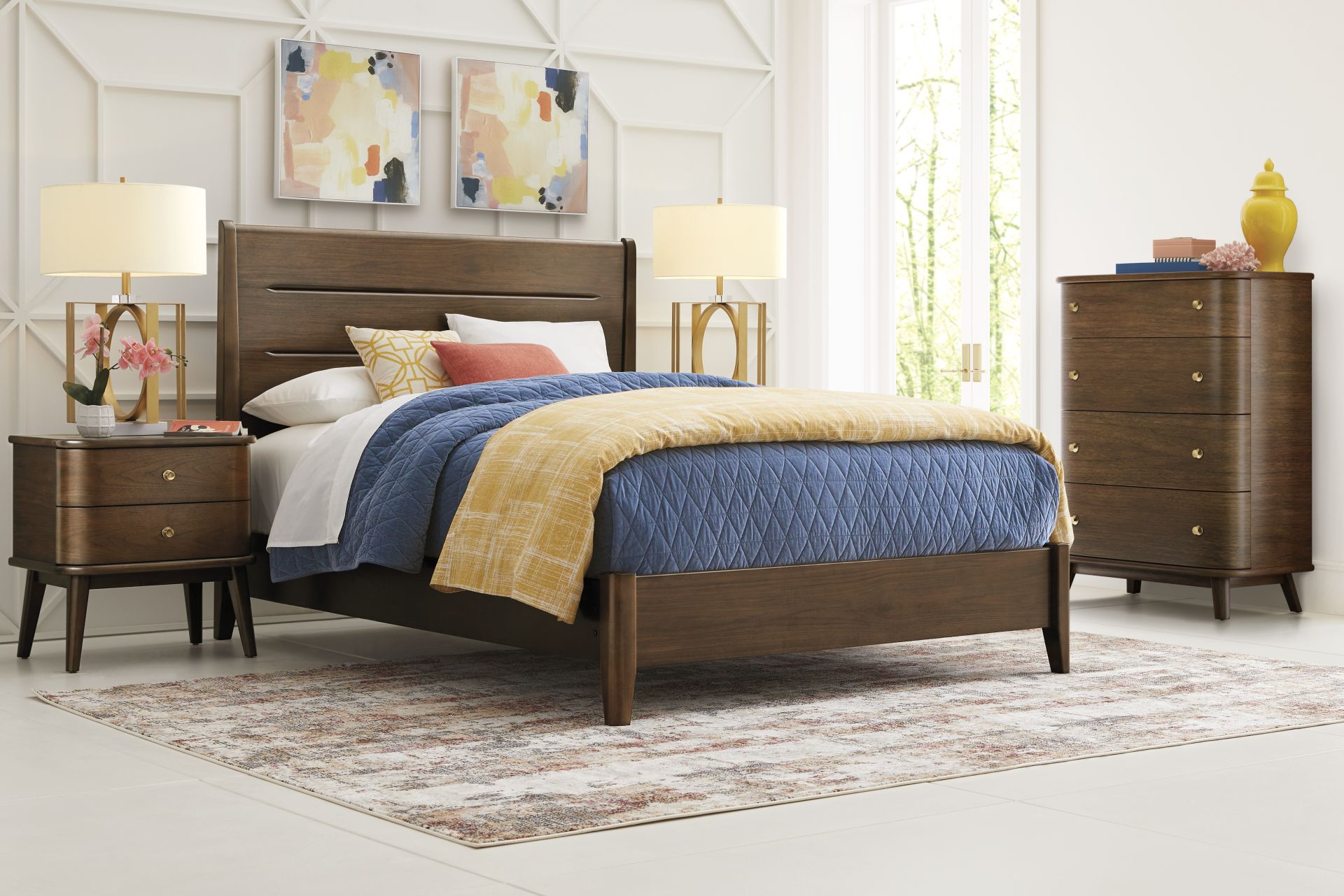 Devon Loft Walnut Finish 5 Pc Queen Panel Bedroom - Image 1