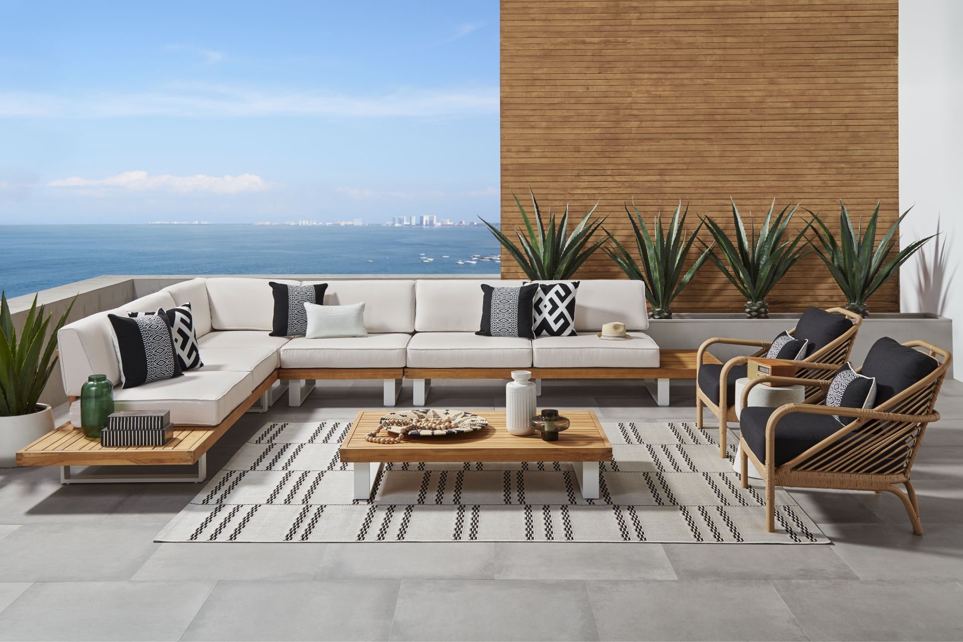 Platform Teak 4 Pc Outdoor Sectional with Sand Cushions - Image 2