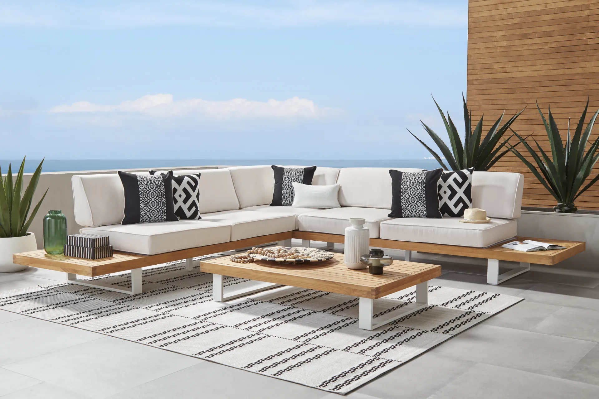Platform Teak 3 Pc Outdoor Sectional with Vapor Cushions - Image 2
