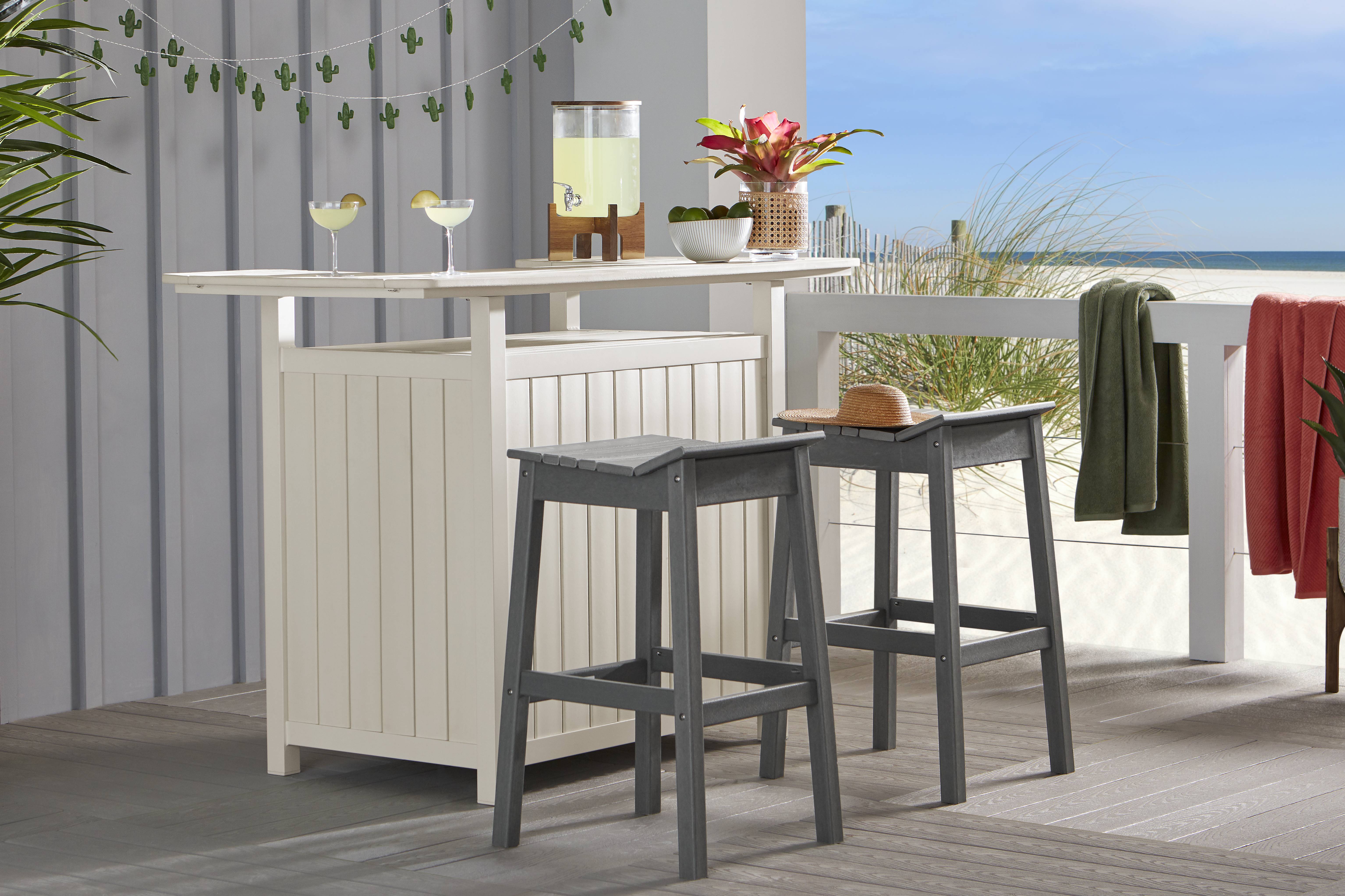 Addy White 3 Pc Outdoor Bar Set with Gray Barstools - Thumbnail - Image 1