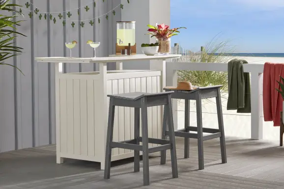 Addy White 3 Pc Outdoor Bar Set with Gray Barstools