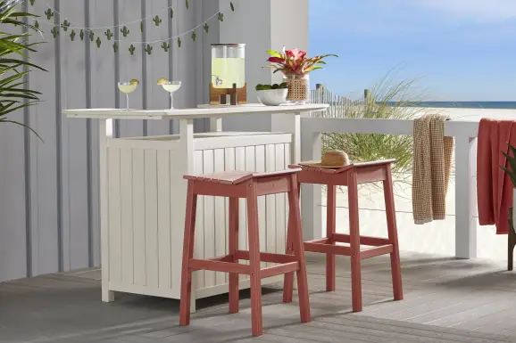 Addy White 3 Pc Outdoor Bar Set with Red Barstools