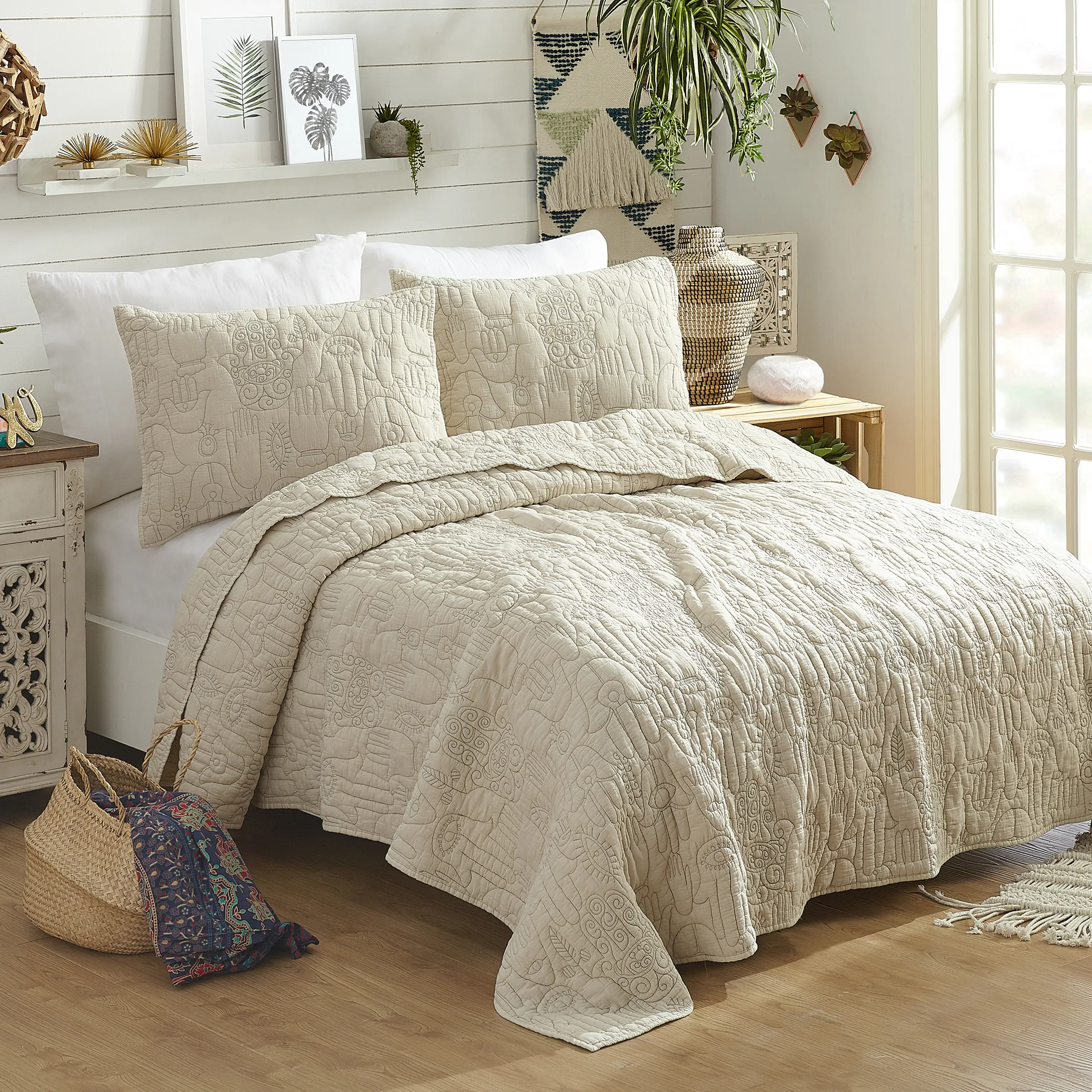 Flournoy Natural Full/Queen 3 Pc Quilt Set - Thumbnail - Image 2