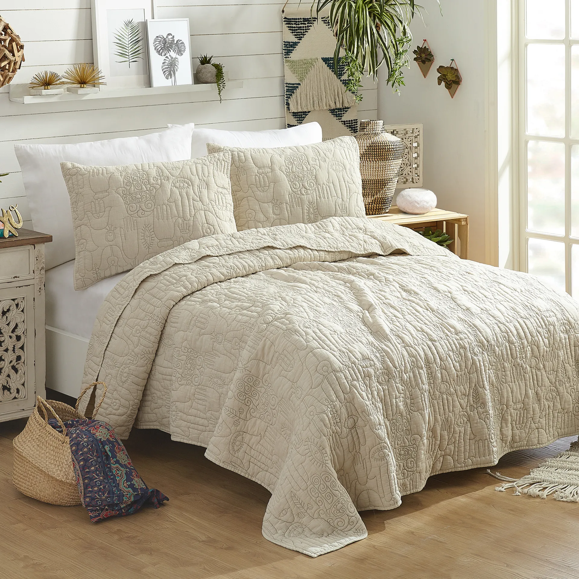 Flournoy Natural Full/Queen 3 Pc Quilt Set - Image 1