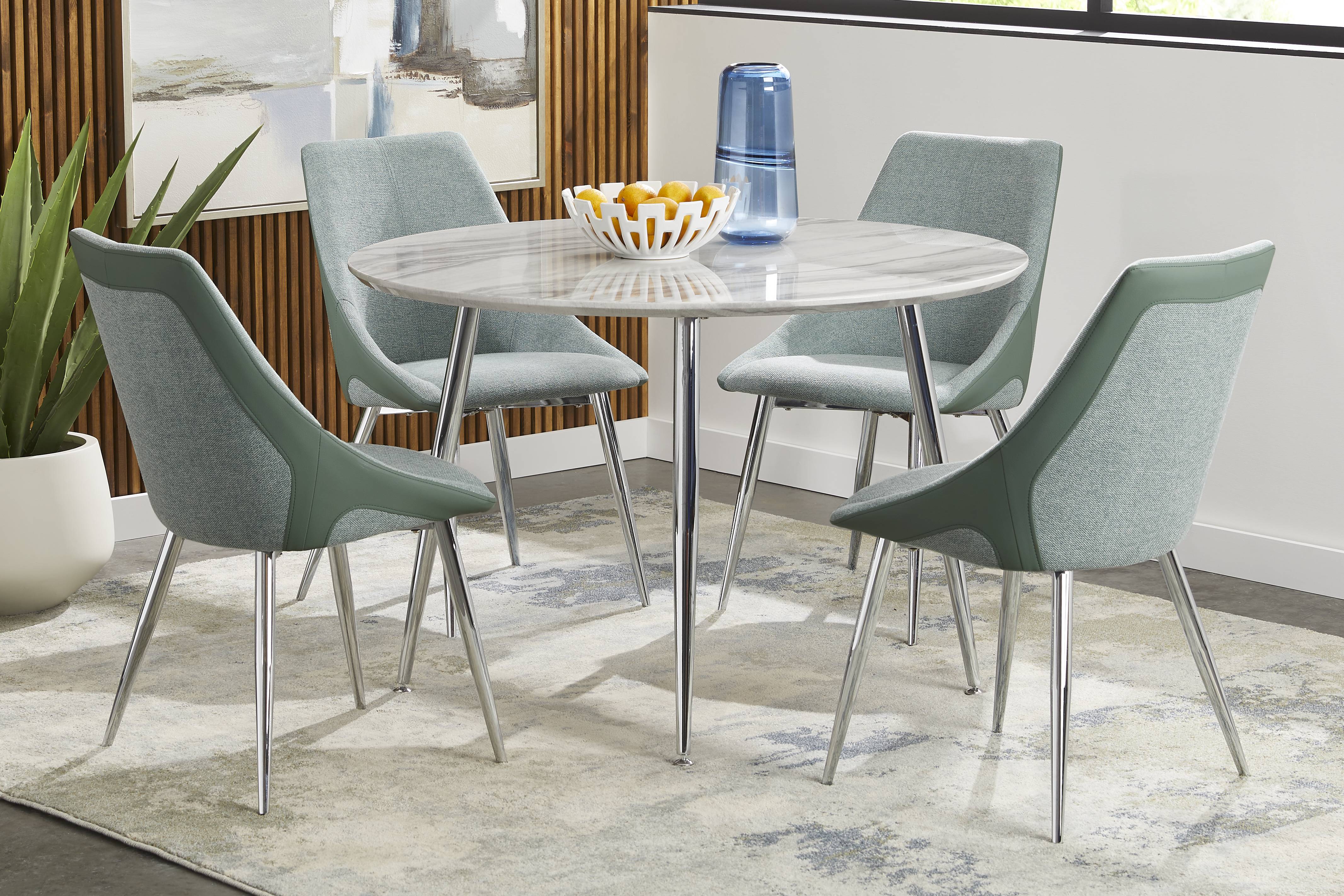 Pressley White 5 Pc Dining Room with Green Chairs - Thumbnail - Image 1