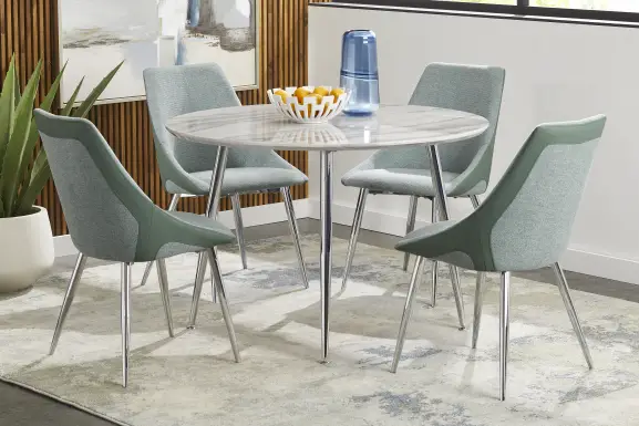 Pressley White 5 Pc Dining Room with Green Chairs