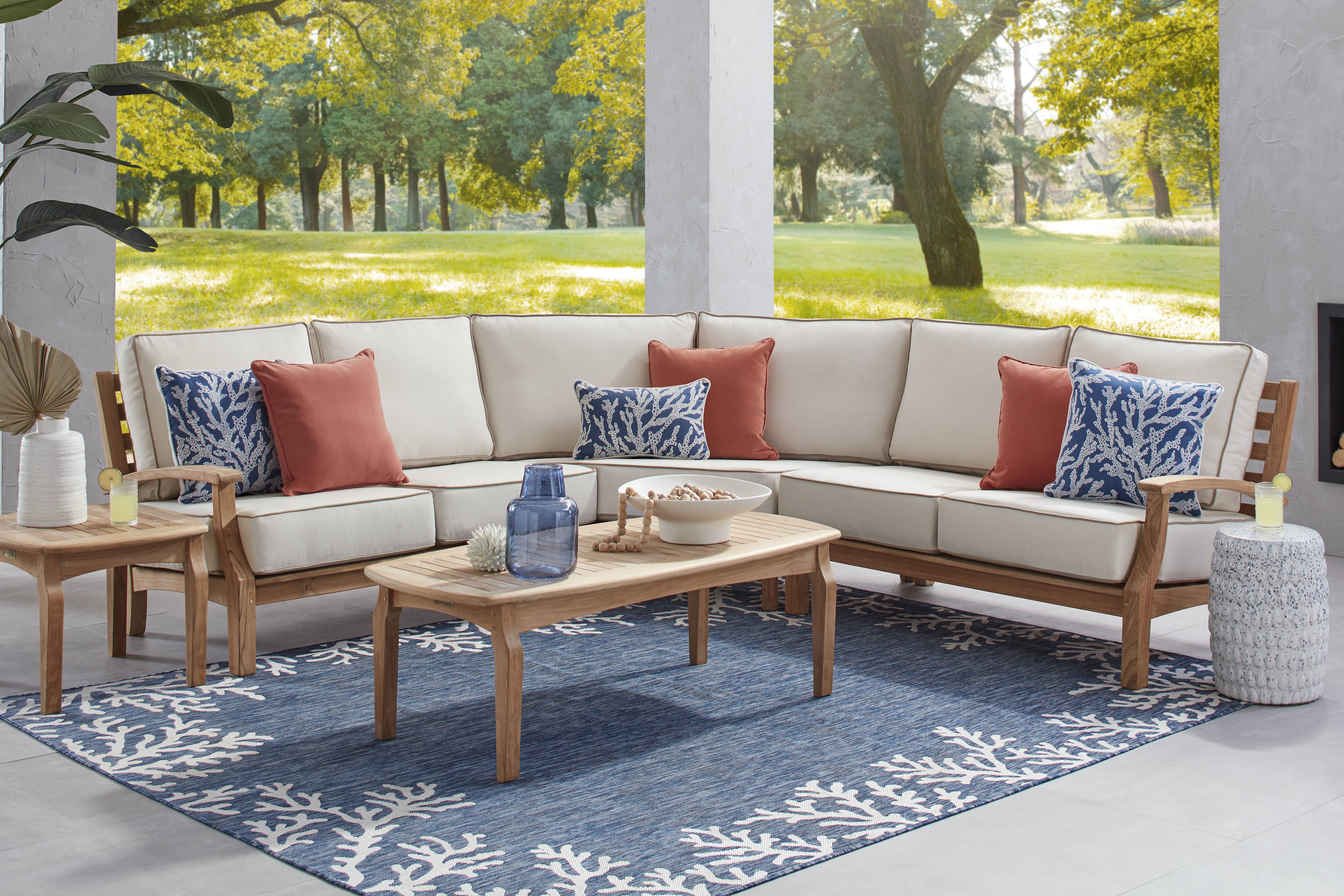 Pleasant Bay Teak 3 Pc Outdoor Sectional with Vapor Cushions - Thumbnail - Image 2