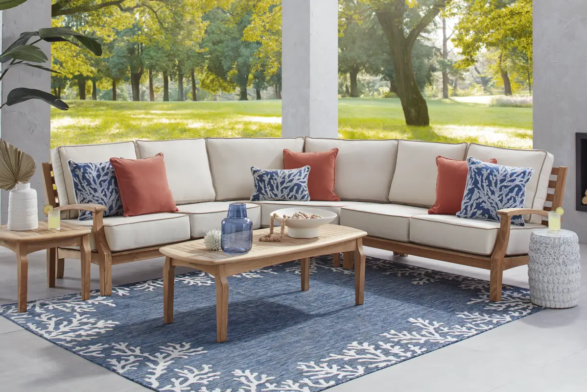 Pleasant Bay Teak 3 Pc Outdoor Sectional with Vapor Cushions